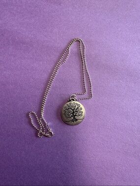 Tree of Life Round Pendant Necklace - Silver Tone
